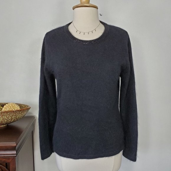 Bridgetown Collection Black Beaded Neckline Angora Wool Blend Sweater Size M - Picture 1 of 7